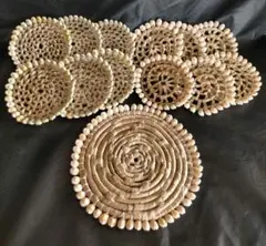 天然素材 貝殻付 コースター 12枚＆鍋敷き1枚セット セブ島 アジアン雑貨