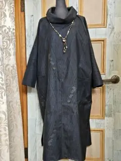 576　着物リメイク大島紬 ロングワンピース　ダーク紺系