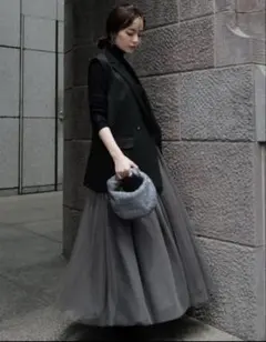 anuans シアーボリュームチュールスカートチャコールグレイ M