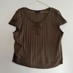 廃盤 バーバリーロンドン 半袖リブカットソー ブラウン リボン有 刺繍ロゴ