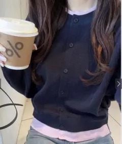 GRL レイヤードカーディガン風配色ニット ネイビー