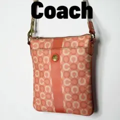 COACH シグネチャー柄 ショルダーバッグ ピンク×オレンジ クロスボディ