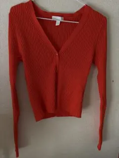 H&M オレンジ赤　リブ編み カーディガン Mサイズ