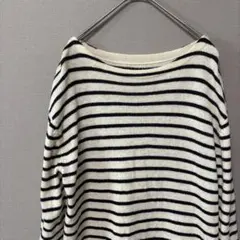 【シミあり】コーエン　ボーダーニット(Ｓ)ホワイト&ネイビーボートネックゆったり