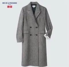 美品 UNIQLO ツイード ロングコート ブラック