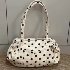 ドット柄 ボストンバッグ 水玉 ホワイト 大容量 肩掛け