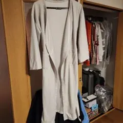 ワッフル ライトグレー ロングガウン ウエストベルト付き バスローブ