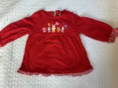 赤いウサギプリント長袖カットソー　ミキハウス　うさこちゃん