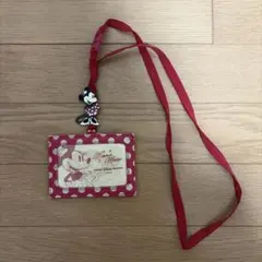 ミニーマウス パスケース 赤 ドット柄