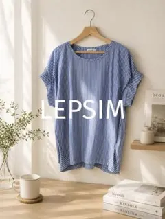 【LEPSIM】　フレンチスリーブカットソー　ストライプブルー・Lのサムネイル