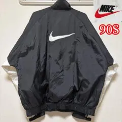 希少❗️ 90S NIKE ナイロンジャケット　ブラック　ホワイト　L 刺繍ロゴ
