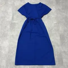 ワンピース フレアスリーブ ウエストリボン カジュアル 青 春夏