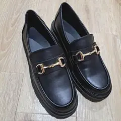 GU◇美品 ほぼ未使用 ボリュームソールビットローファー 厚底 Lサイズ