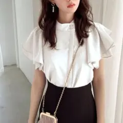 GRL グレイル ダブルフリルスリーブハイネックブラウス Ｆ ホワイト 半袖