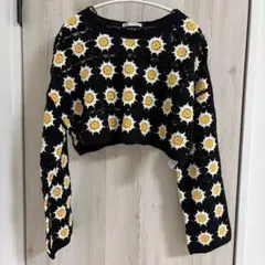ZARA ザラ 花柄クロップドクロシェニットセーター 長袖