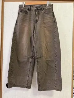 GUバレルレッグジーンズ ブラウンL