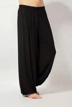 アジアン　エスニック　サルエル　ロングパンツ　黒　無地　ゴム　男女兼用　ゆったり