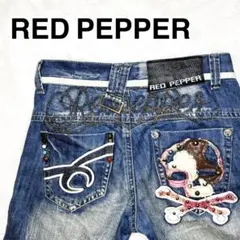 【稀少】 RED PEPPER 刺繍＆スカルリペア加工 デニムパンツ サイズ30