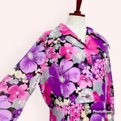 vintageヴィンテージワンピースドレス花柄プリーツ切り替え長袖レトロ海外古着