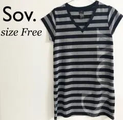 【夏物sale】★Sov. ソブ ボーダーTシャツ ロング丈 フリーサイズのサムネイル