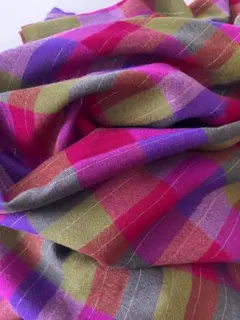 W巾×248cm ウール イタリー製 紫 カーキ チェック ラメ 服地