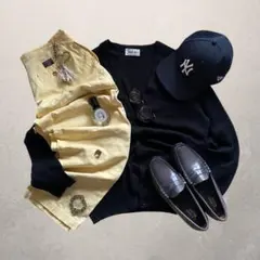 c-boy style シティーボーイコーデ 短丈黒カーデ カラーワイドチノMのサムネイル