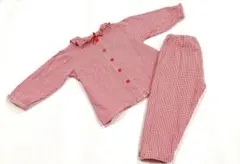 【綿100%】赤と白のギンガムチェック ベビーパジャマ 80㎝