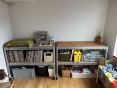 ②2台セット［LYON］アングルシェルフ（OSB合板.キャスター付）