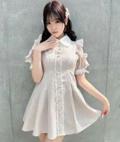 ROJITA ロジータ ダブルリボン ツイード 半袖 ワンピース