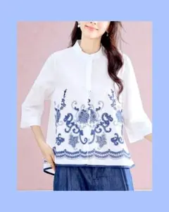 ♠♦♣♥スタンドカラー刺しゅうデザインシャツ　ML