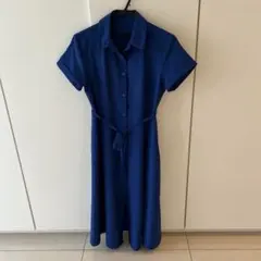 GU カラーシャツワンピース（半袖） ブルー S ウエスト紐付き