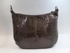 クロコダイル バッグ 本革 ダークブラウン ショルダーバッグ シャイニング加工