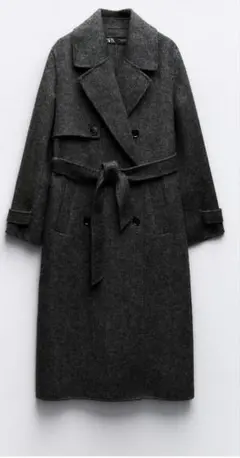 ZARA ベルト ウールブレンド ヘリンボーンコート