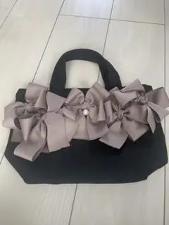リボン黒トートバッグ　ミニトート　ハンドメイド