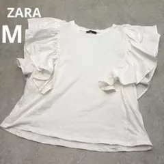 ZARA ザラ　フリル袖 カットソー 半袖 白 ホワイトTシャツ Mのサムネイル