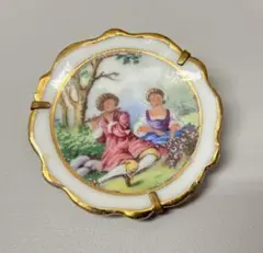 Limoges France 磁器 ブローチ 人物画 金彩