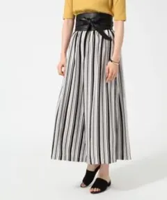 GLOBAL WORK 白黒ストライプ ワイドパンツ