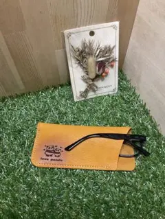 本革　メガネ　ケース　ペンケース　キャメルイエロ　パンダ！