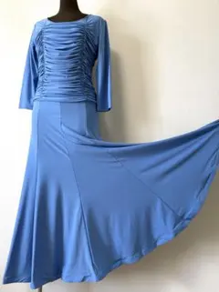 【特価品】社交ダンスワンピース　パーティワンピース ブルー