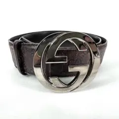 25485✨グッチ GGインターロッキング シルバー金具 レザー ベルト 茶色
