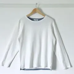 【美品】ザショップティーケー 長袖カットソー ワッフルロンT 白 メンズL リブのサムネイル