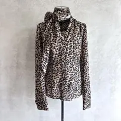 豹柄　ブラウス　ボウタイ　y2k アニマル　平成ギャル