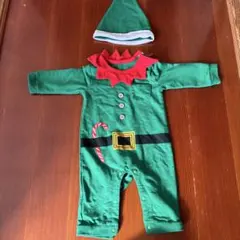 【サンタクロース】美品！コスチュームと帽子セット　グリーン　70〜80