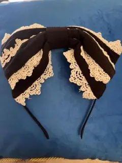 レース付きリボンヘアバンド ブラック