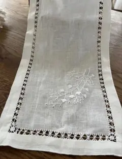 麻 テーブルランナー 22×110cm 手刺繍 手織り抽糸 ナチュラル 新品