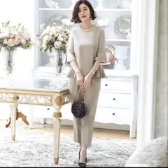 ルイルエブティック パンツ スーツ グレージュパール サイドプリーツ M 結婚式