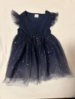 ネイビー 星と月刺繍 ワンピース 12-18M