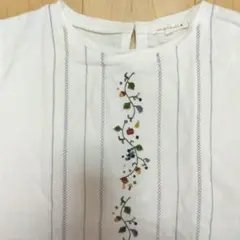 刺繍 ホワイト 長袖シャツ