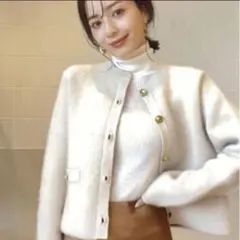 anuans ラクーンブレンドノーカラーニットジャケット