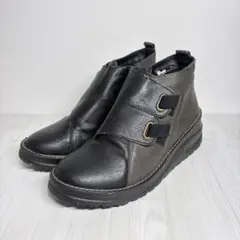 【幅広3E】コンフォートショートブーツ 22.5 サイドジップ 厚底 黒 軽量